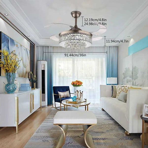 Modern crystal ceiling fan with LED lights noise free pendant ceiling fan Z250220