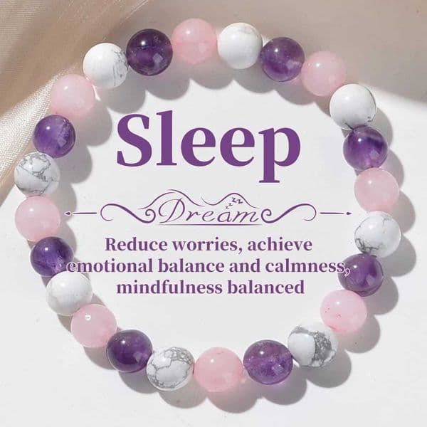 1pc Fashionable Aura Balancing Sleep Bracelet 8mm Natural Stone Sleep Bracelet - White Turquoise - Amethyst - Rose Quartz W250221