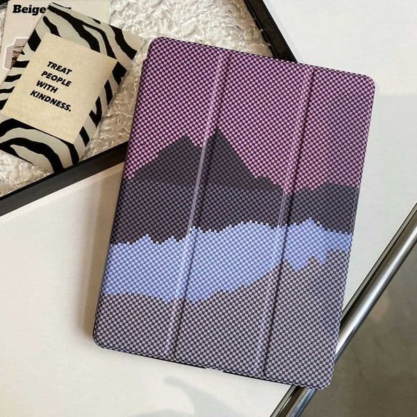 Suitable for iPad 5 6 7 8 9 10th generation Air Pro 2024 Mini 3 4 Pro 11 inch checkerboard texture 3 folding bracket leather cover M250221