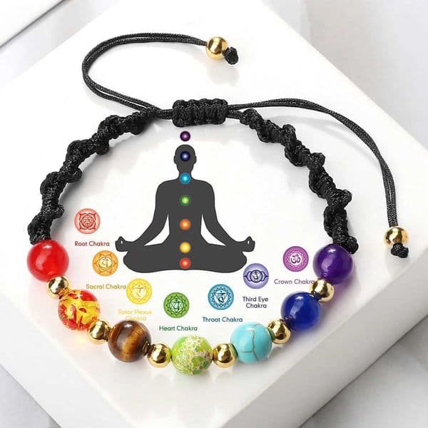 Reiki 7 Chakra Bracelet Natural Stone Rope Braided Yoga Healing Gold Color Copper Beads Bracelets Bangles Meditation Jewelry W250221