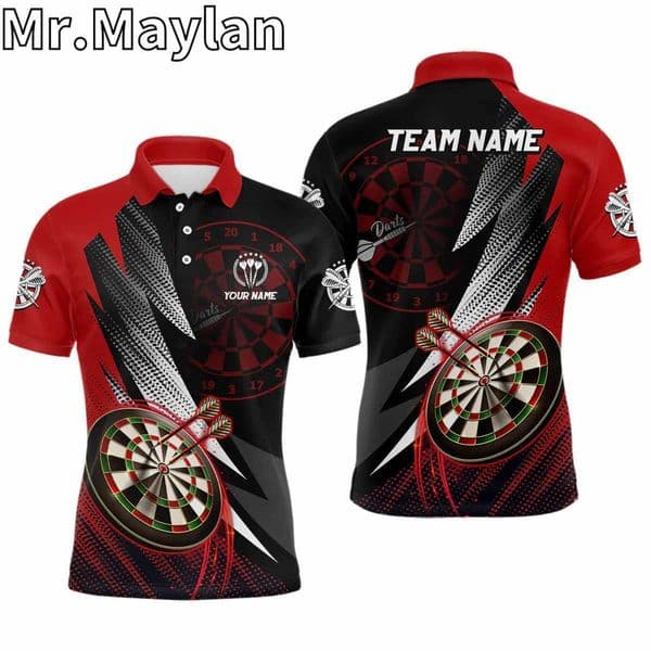 Men's Polos 3D Personalized Red Black Mens Darts Polo Shirts Custom Cool Darts Shirt For Men Team Jerseys Gift For Darts Players Unisex Tops z250222