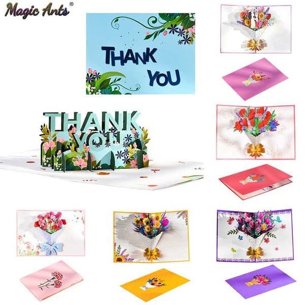 Thank You Card Pop-Up 3D Greeting Cards for Thanksgiving Mothers Fathers Day Gratuation Anniversary Valentines M250222