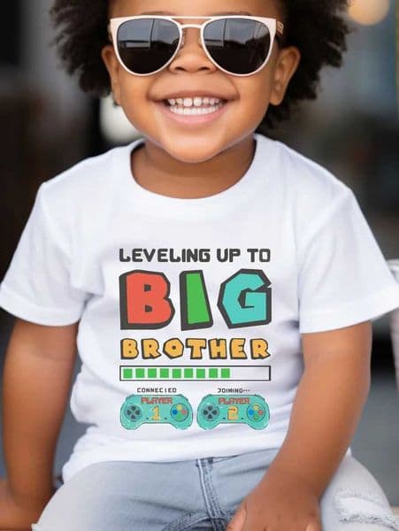 Leveling Up To Big Brother Printing Kids T-Shirts Summer New High Qu Child Casual Fashion Girls Boys T-Shirts Top Clothes W250221