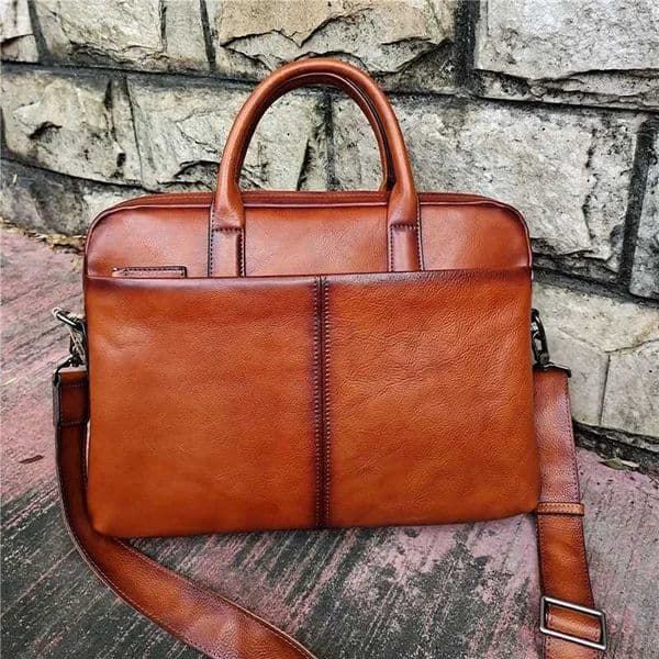 Vintage black coffee brown whole grain vegetable tanned leather mens briefcase A4 messenger bag premium M6386 Z250220