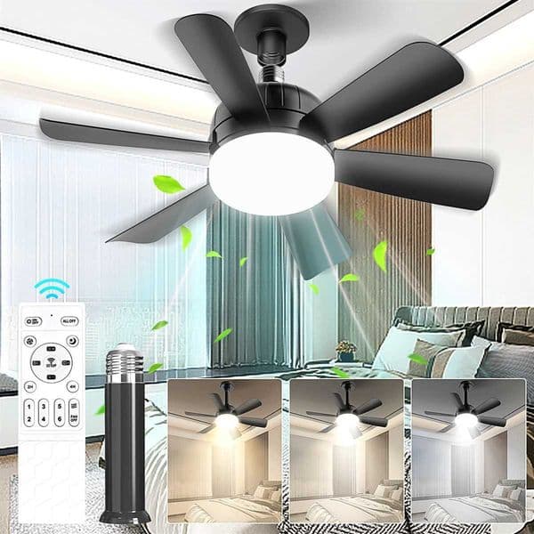 Socket LED Ceiling Fan Light E26 with Remote Dimmable 3 Colors Speed Change Suitable for Living Room Study Household Use Z250220