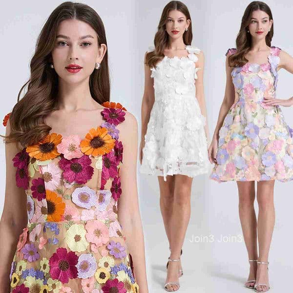 Summer New Womens Clothing Style Embroidered Flower Slimming Strap Dress High Waist Small Dress Short Skirt