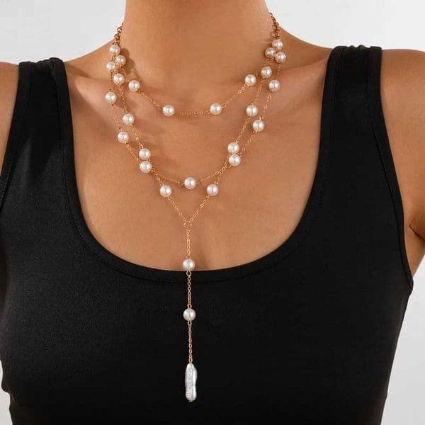 Simple and elegant pearl chain tassel necklace for women cold multi-layer necklace wholesaleXJ250222