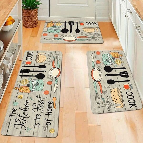 1PC cartoon knife and fork kitchen waterproof door carpet mat can wash home decoration 250213
