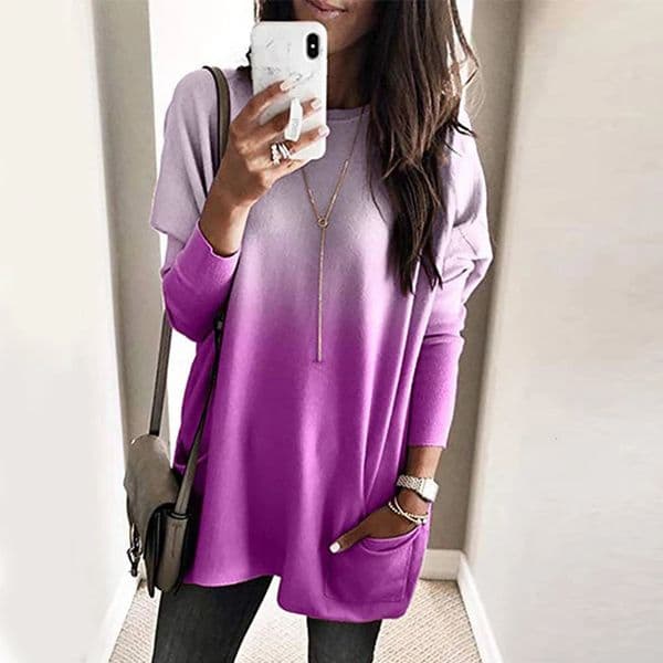 Womens Long Sleeve Pocket Tunic Autumn Tops Blouse Shirt Gradient Loose Winter Jumper Pullover Plus Size Clothes Clothing 2023 250214BANJIA