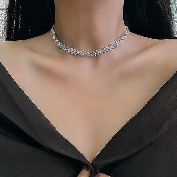 Fashionable silver crystal necklace womens luxury all rhinestone pearl necklace wedding jewelry party giftsXJ250222