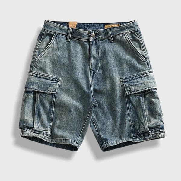 Heavy classic American cargo retro denim shorts men summer medium pants multi-pocket trend quarter 250222