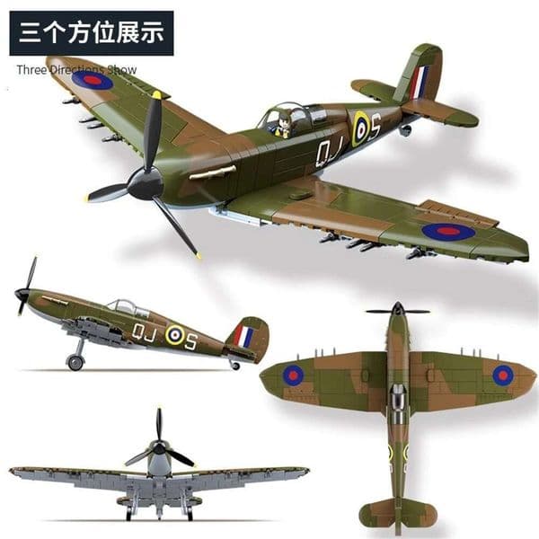 2025 new World War 2 WW2 Army Military Soldiers SWAT UK: Spitfire Fighter F . la type Model Building Blocks Bricks Children's Toys Gift Desi