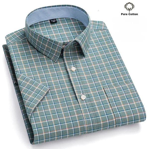 100 pure cotton Oxford mens shirt short sleeved plain weave soft regular fit formal dress social pocket S7XL 250222