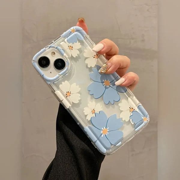 Clear Shockproof TPU Phone Case 16 pro max with Floral Design for iPhone 16/15/14/13/12/11/7/8/7 Plus/8 Plus - Transparent Protective Cover