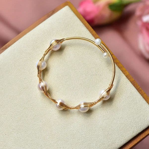 Natural Freshwater Pearl Winding Bracelet Adjustable 14K Gold Filled Charm Open Bangle Niche Jewelry For Girl Friend 250220