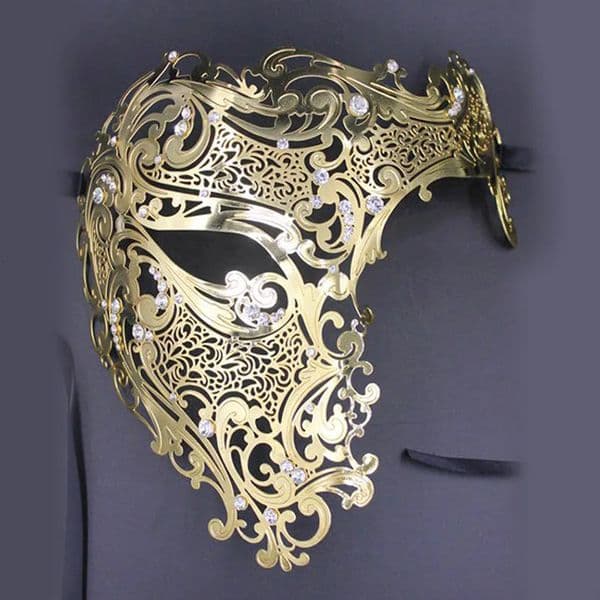 Metal Filigree Party Mask Gold Silver Black 5002 Half Skull Laser Cut Masquerade Rhinestones Marker Carnival Costume Ball Masks 250222