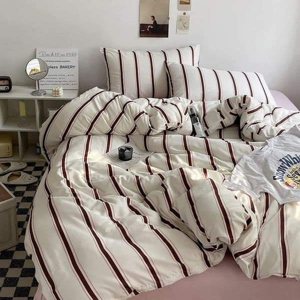 Bed Linen Bed Sheets Set Stripes Duvet Suit Cover Set Quilt Cover Bed Sheet Quilt Sets Queen Size INS Blogger Comforter Sets 250222BJ