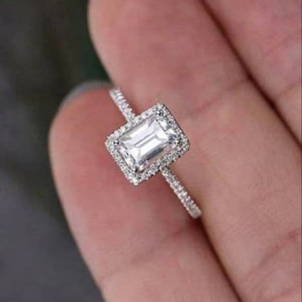1.65 TCW emerald cut silica halo engagement ring elegant and urious product category