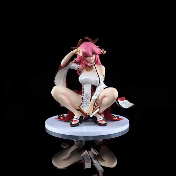 18cm Genshin Impact Yae Miko Squat Posture Game Girl Figure Model Gk Statue Boy Collection Desktop Decoration Ornament Toys Gift