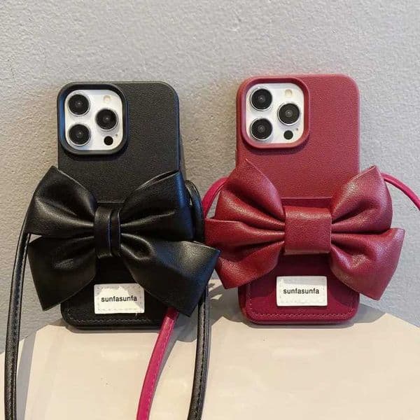 Bowknot Case For iPhone 16 15 13 12 11 14 Pro Max X XS Max Plus Strap Crossbody Lanyard Shockproof PU Leather Wallet Bag Cover X250224