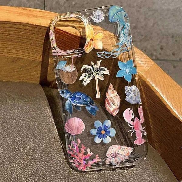 Phone Case for IPhone 16 15 14 13 12 11 XS X XR 7 8 15 16 Plus Pro Max Mini SE3 Ocean Life Theme Transparent Shockproof Cover X250224