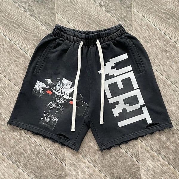 Men's Shorts Vertabrae Verty Three-dimensional Printed Black Ripped Sports Shorts"
