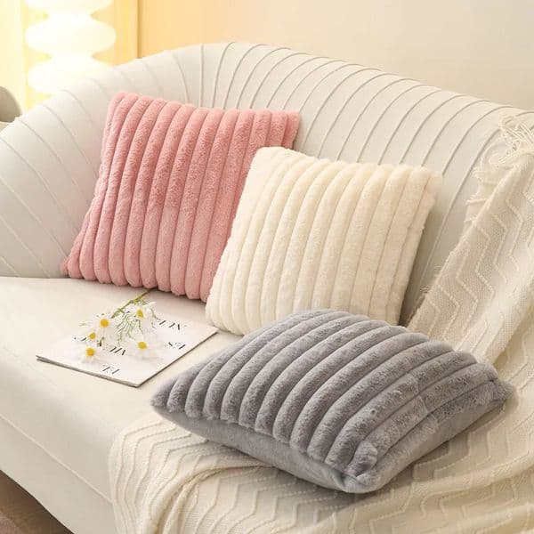 Faux Rabbit Fur Square Cushion Cover Big Thick Striped Super Soft Solid Color Pillow Cover 45x45cm Sofa Decor Cushion Cover 250224ww