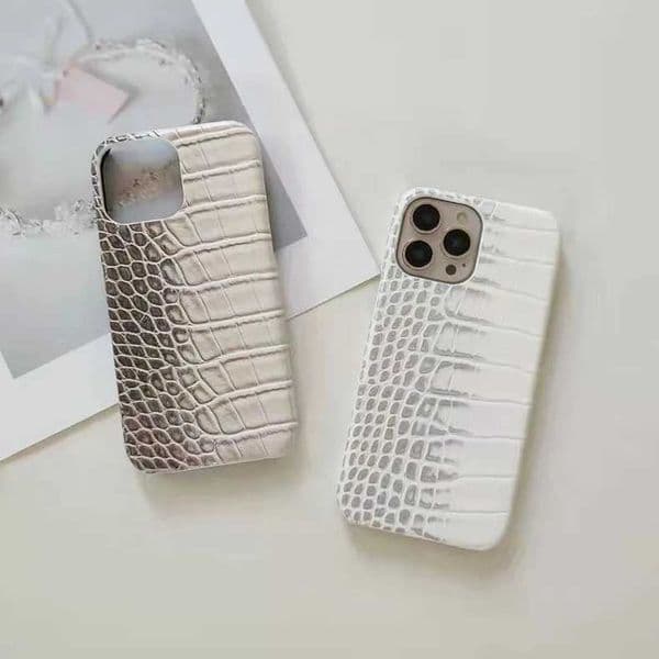 Crocodile Grain Leather Case For iPhone 16 13 14 11 12 15 Pro Max XR X XS 6 6S 7 8 Plus SE2020 Gradient Hard PC Shockproof Cover X250224