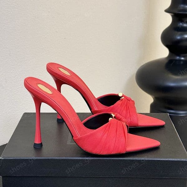 stiletto heeled Mule slides sandals heels slip on open toe shoes women's luxury designer sandals leather outsole evening shoe 10cm factory footwear 35-42