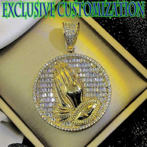 New hip-hop exclusive cust necklace paired with diamond prayer gold pendant plated with 18K gold fashionable decoration X250224
