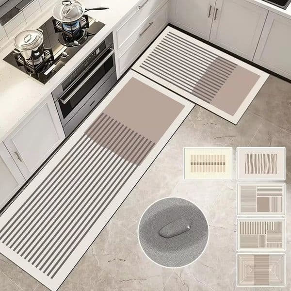 Kitchen Rug Anti Slip Diatomite Mat Bathroom Absorbent Floor Mats Quick Drying Long Kitchen Rugs Simple Line Entrance Door Mat 250224