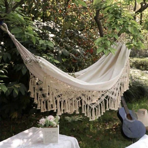 1pc Tassel Hammock - Leisure Canvas Indoor Hammock Chair for Outdoor Camping Travel X250224