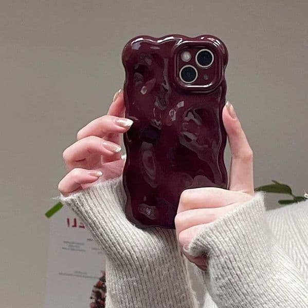 Qianliyo 3D Bubble Wave Pattern Phone Case Suitable for iPhone 16 15 14 13 12 11 Pro Max 14promax Wine Color Soft Shockproof Back Cover X250224