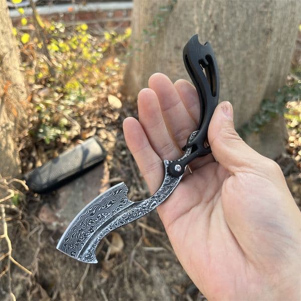 Damascus Steel Folding Razor Pocket Knife with G Handle Mini Survival EDC Tool for Outdoor Adventures