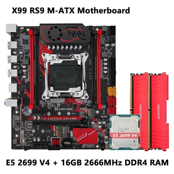 MACHINIST RS9 X99 Set Motherboard 2011-3 Kit Xeon E5 2699 V4 CPU 2x8GB DDR4 RAM 2666MHZ Memory Combo Nvme M.2 SATA USB3.0 M-ATX