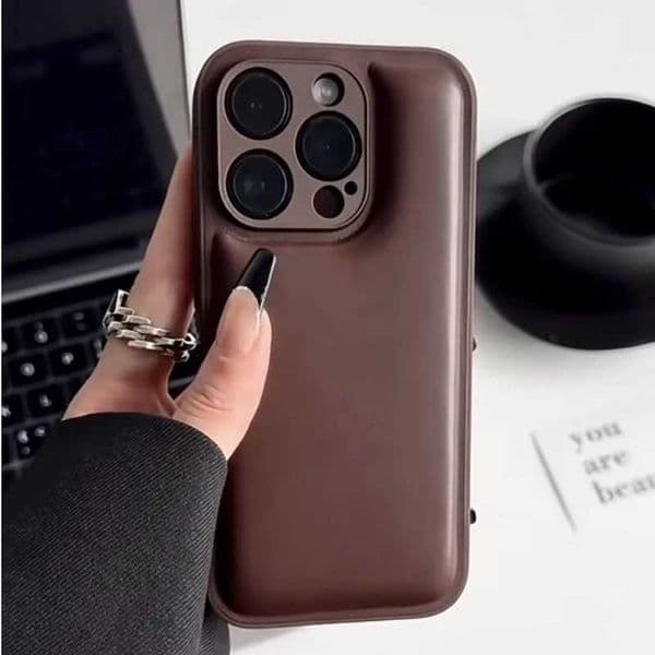Luxury Chic 3D Bread Jacket Leather Silicone Phone Case For iphone 16 15 14 13 12 11 Pro MAX Shockproof Coffee Brown Back Cover X250224