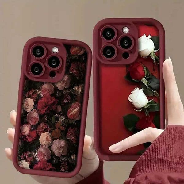 Wine Red Rose and White Rose phone cases are suitable for iPhone 16 15 Pro Max phone cases iPhone 11 12 13 14 Pro XS 7 8 Plus anti fall cover X250224