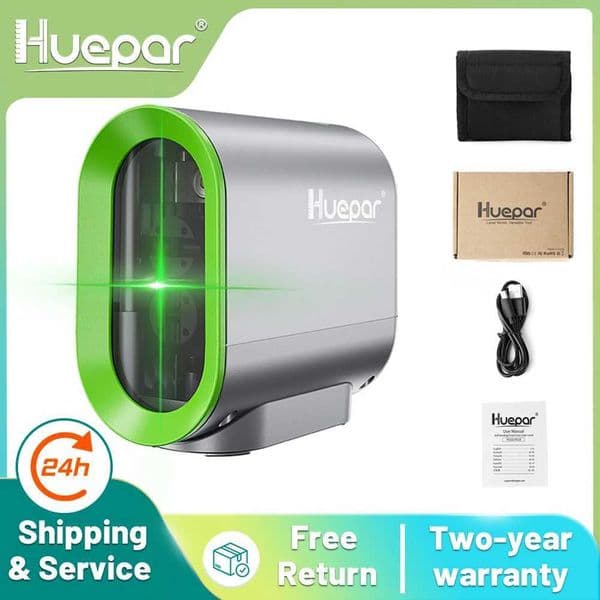 Huepar 2 lines Self-leveling Laser Level Rechargeable Li-ion Battery Green Beam Cross Line with Pulse Mode Tripod laser Tool X250225
