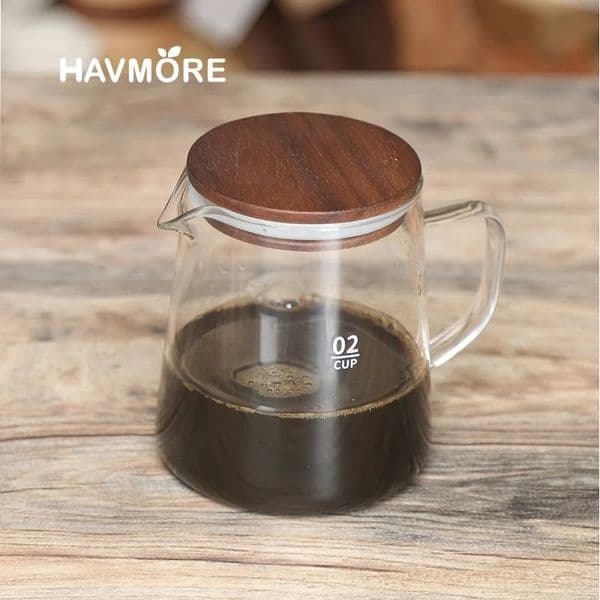 Fashionable Personalized Portable Glass Drip Coffee Maker Pot Glass Tea Kettle with Wood Lid 250225