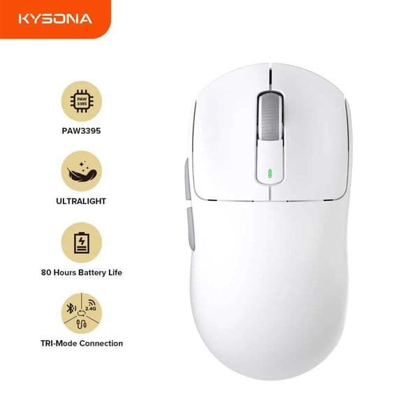 New Arrival Kysona M600 PAW3395 White Wireless Gaming Esports Mouse 55g 26000DPI 6 Buttons Optical PAM3395 Computer Mice For Laptop PC T250225