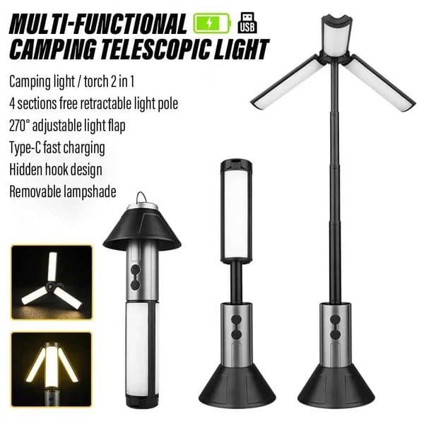 Portable retractable searchlight folding camping light 3000mAh rechargeable variable zoom flashlight outdoor maintenance work light Z250225