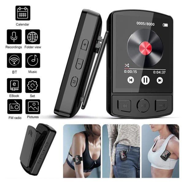 MP3 Player Portable Sport Clip Walkman HiFi Sound Bluetooth 5.2 Student Walkman 1.8inch Screen with FM Radio E-Book