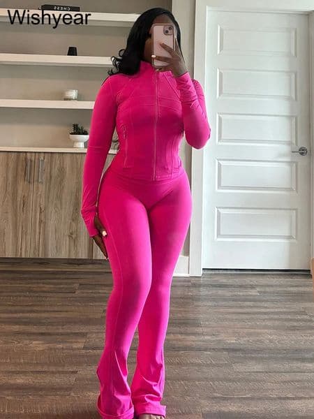 Elegant Sports Womens Clothing Sales Long Sleeve Tops and Flare Pants Two Pieces Sets Tracksuit Street Jogging Leggings Outfits 250224