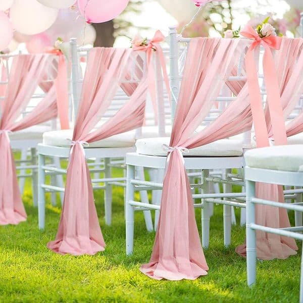 Light Pink Chiffon Chair Sashes 10 Pieces 17X250cm for Weddings Ceremony Aisle Chairs Banquet Baby Shower Birthday Parties Decor 250218
