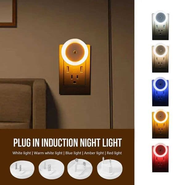 Automatic intelligent sensor LED night light plug-in bedside lamp indoor lobby living room staircase red/blue/white/warm light Z250225