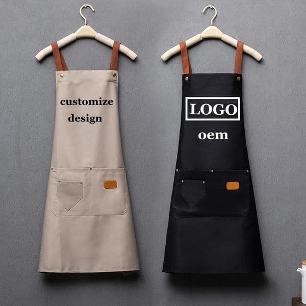 Customized Embroidery Print Signature Waterproof Kitchen Aprons Home Chef Baking Clothes With Pockets Adult Bib Waist Bag 250218