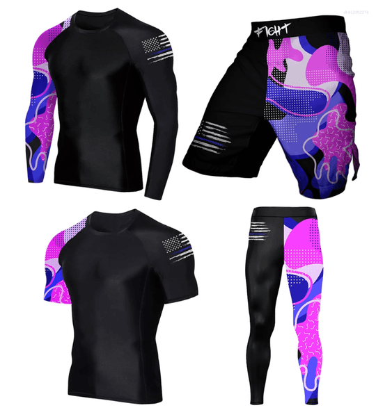 Men's T Shirts Men Long Sleeve Short Rashguards MMA BJJ Training Spats And Shorts