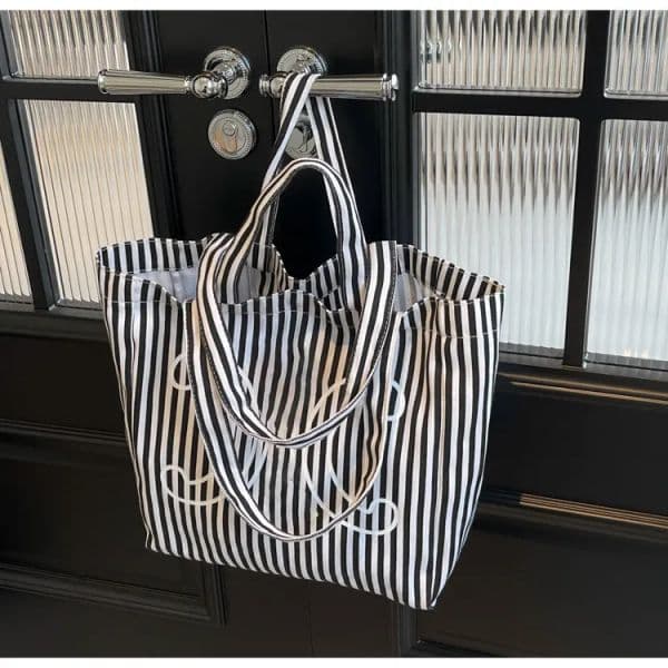Stylish Multi-Functional Stripe Pattern Designer Canvas Purse - Big Volume Storage with Personalization Option