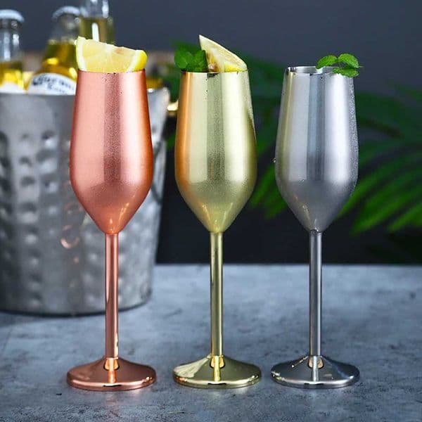 Stainless Steel Champagne Cup Wine Glass Cocktail Glass Creative Metal Wine Glass Bar Restaurant Goblet Home Bar Party SuppliesXJ250225