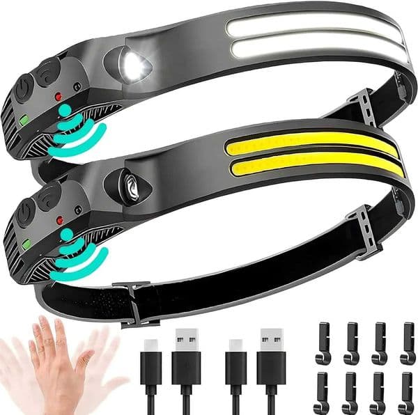 Portable XPE+COB LED headlight with 230 degree wide beam USB charging built-in 1200mAh battery intelligent sensor light X250225